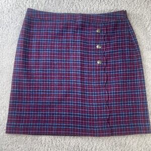 Talbots Women Skirt 14 Plaid Faux Wrap A-Line Wool Blend Scallop Preppy
